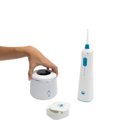 Remi Wellness water flosser and ultrasonic cleaner in use